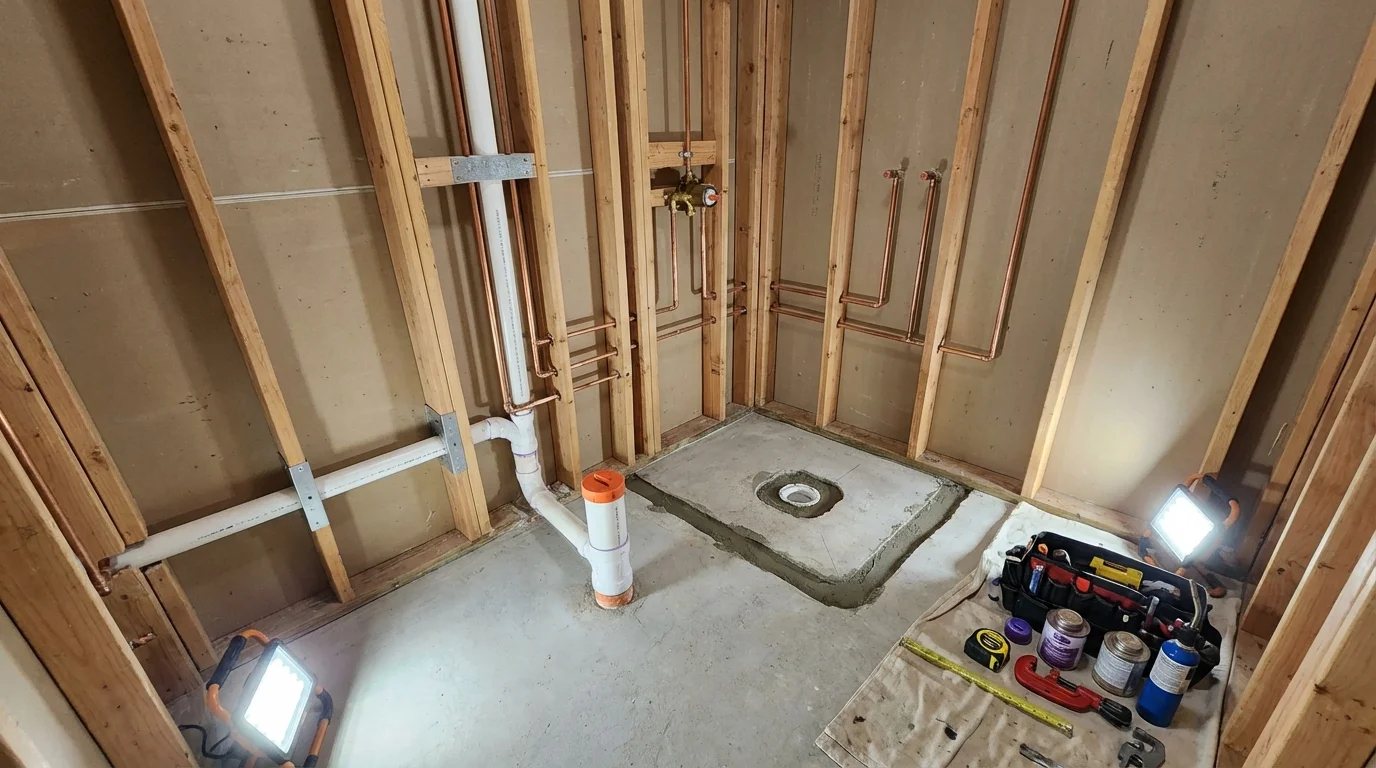 Bathroom rough-in plumbing during remodel by Johns Plumbing LLC in Claremore
