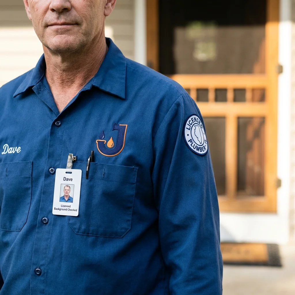 Licensed plumber showing ID badge in Claremore, OK