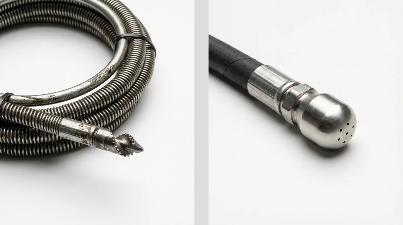 Drain snake cable and hydro jetting nozzle used for drain cleaning in Claremore, OK