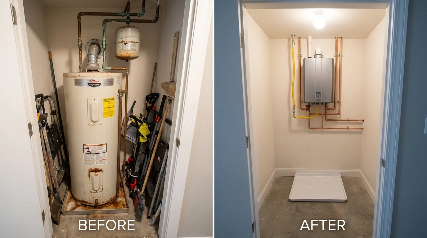 Tank water heater versus wall-mounted tankless unit comparison for Claremore, OK homeowners